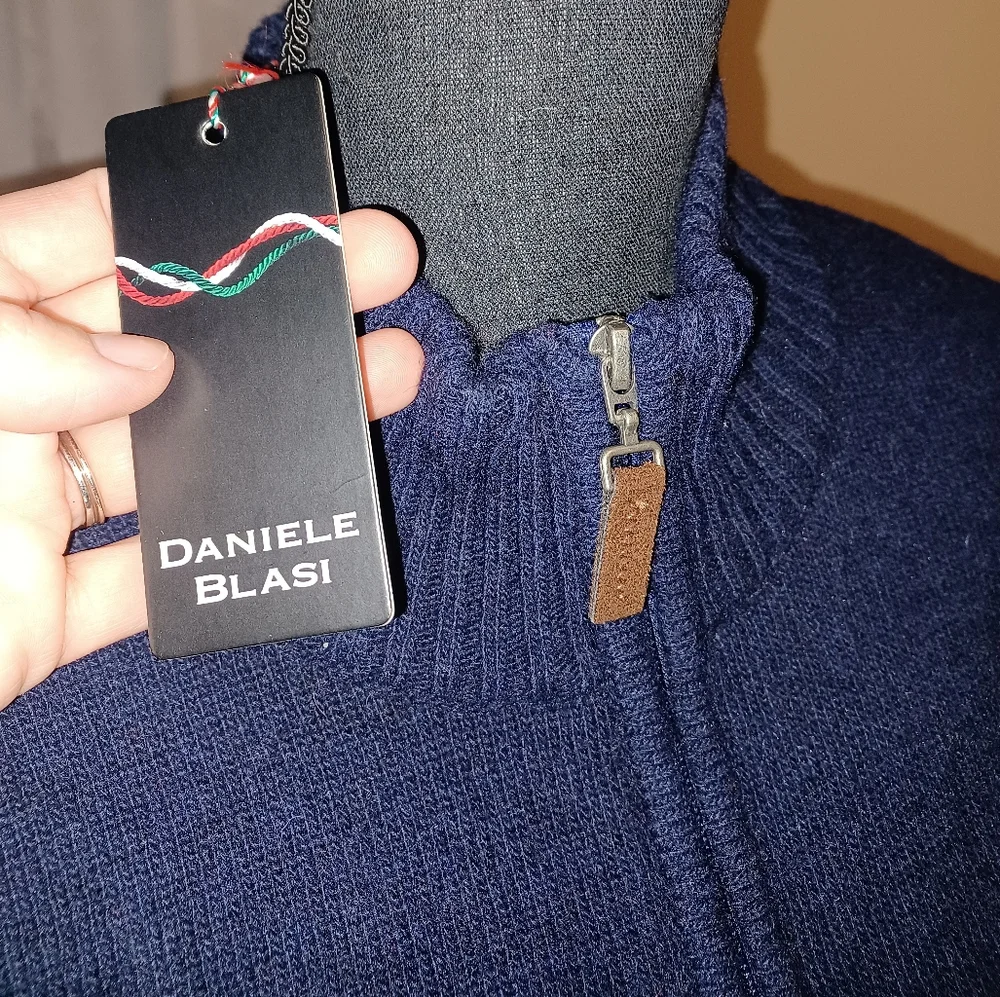 New Daniele Blasi Men's Medi Wool Blend 1/4 Zipper Men's Snowflake Sweater Italy
